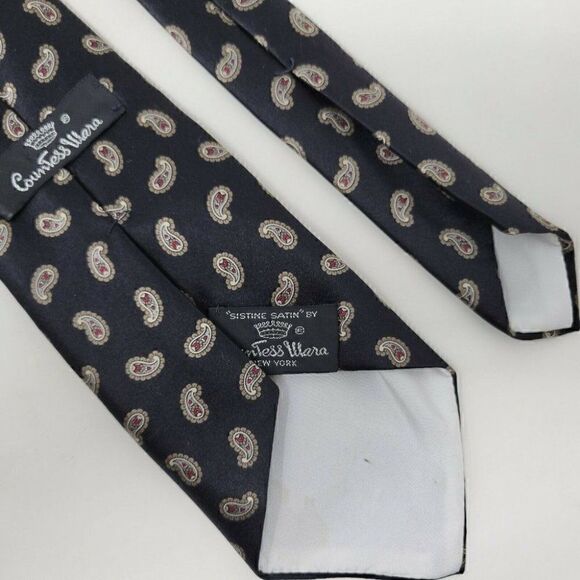 COUNTESS MARA SISTINE SATIN SILK TIE BLACK PAISLEY PATTERN 3.5" WIDE - Picture 3 of 3